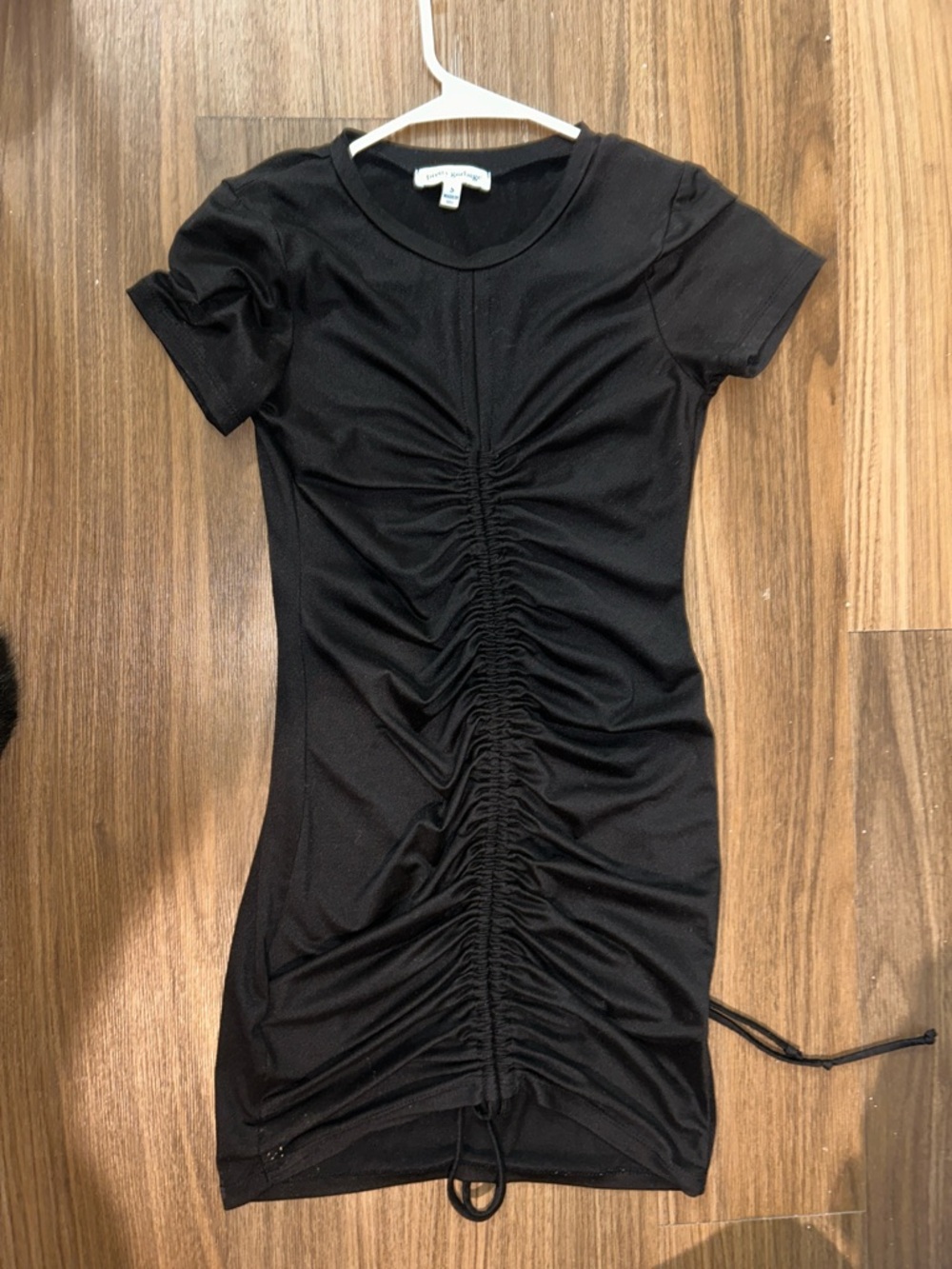 Ruched Front Short Sleeve Mini Dress - Black
